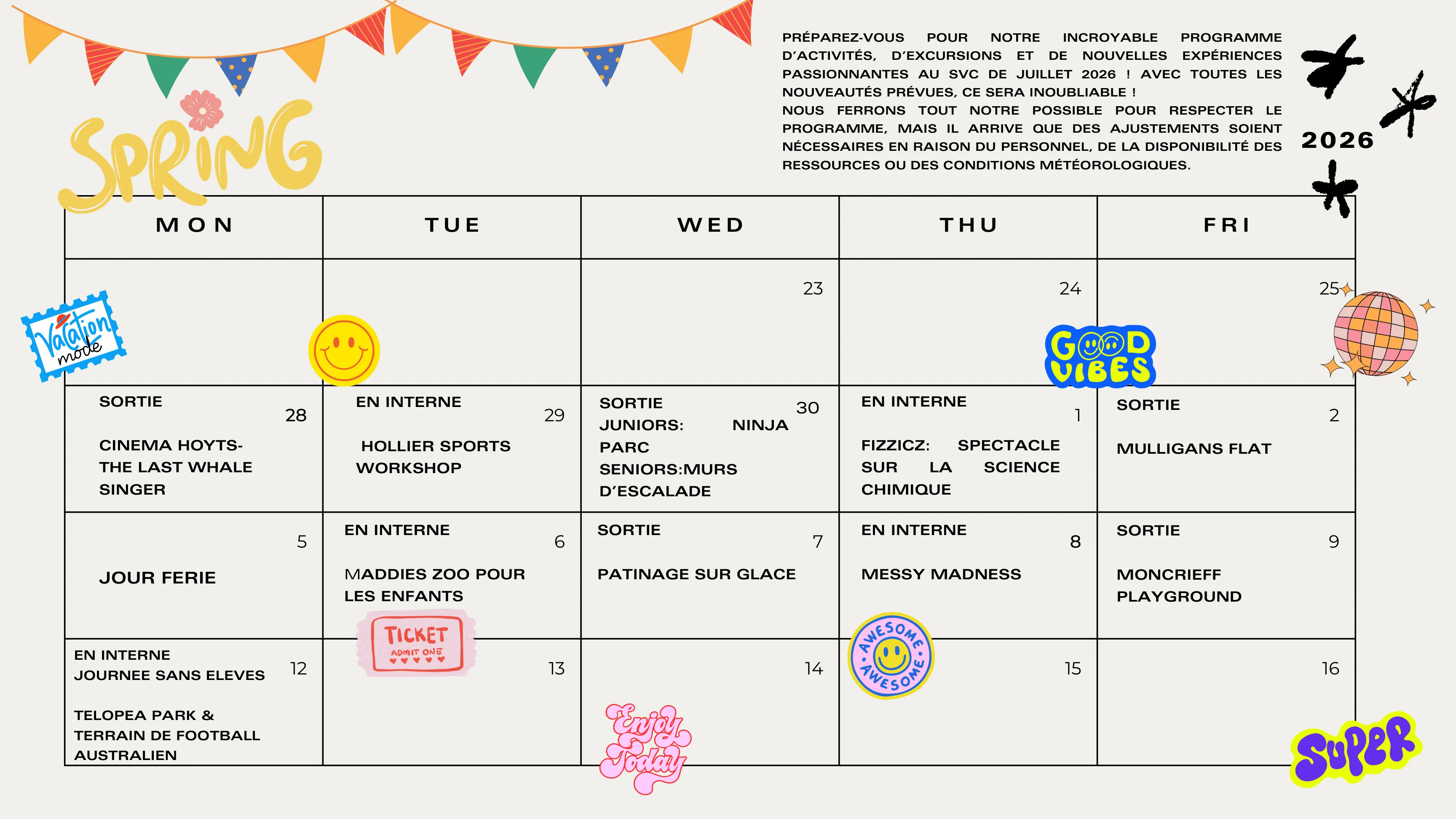 Spring 2026 School Vacation Care calendar - page 2